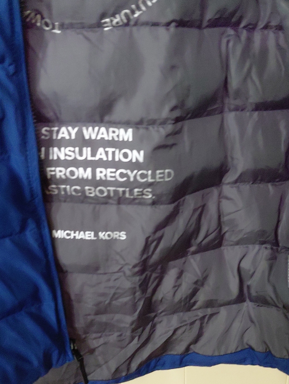 Michael Kors Blue and Black Puffer Jacket Size Large/ Xl